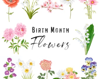 Birth Month Flower Prints, Watercolor Floral Art, Gift for mom's with every kid's birth flower