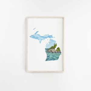 Missouri Isle Royale Aquarelldruck, Souvenir, Isle Royale Nationalpark, Kunst des US-Zustands, Kunst des Heimatstaats, MI-Karte, Missouri-Karte