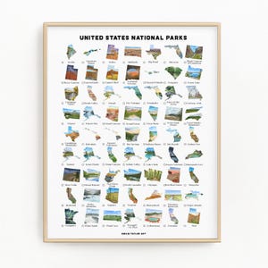 Suivi des parcs nationaux| Carte à épingles pour les parcs nationaux, tracker classique pour les parcs nationaux, impression de la bucket list des parcs nationaux