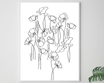 Minimalistischer Mohn Druck, Botanische Wandkunst (Digitaler Download)