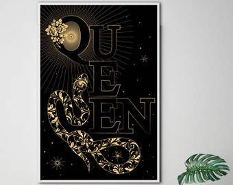 Lámina artística de la Serpiente Reina / Serpiente Celestial, Negra y Dorada (Descarga digital)
