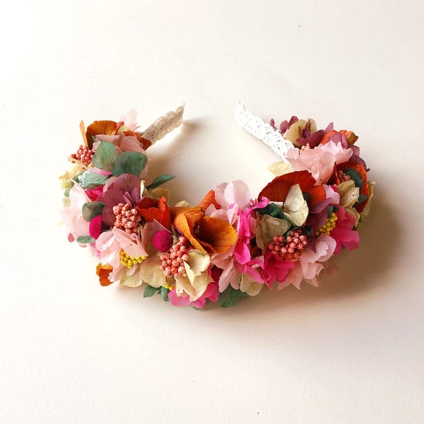 Diadema / tocado de flores preservadas CHARLOTTE - colorful preserved flower crown - headband