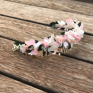 Preserved natural flower comb / White and light pink bridal flower comb / headpiece / Tocado de flores preservadas / Pink flower comb