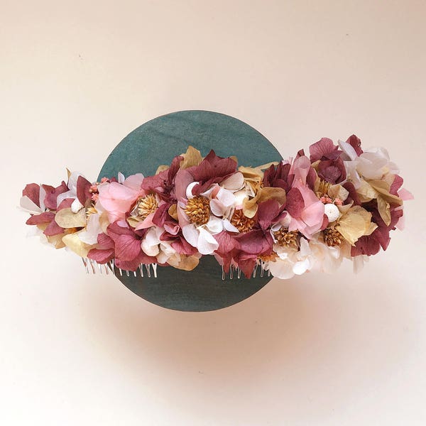 Semi corona asimétrica de flores preservadas // Boho preserved flowers headpiece