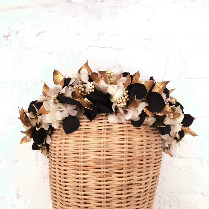 Black, Gold and White Flower Crown Etsy