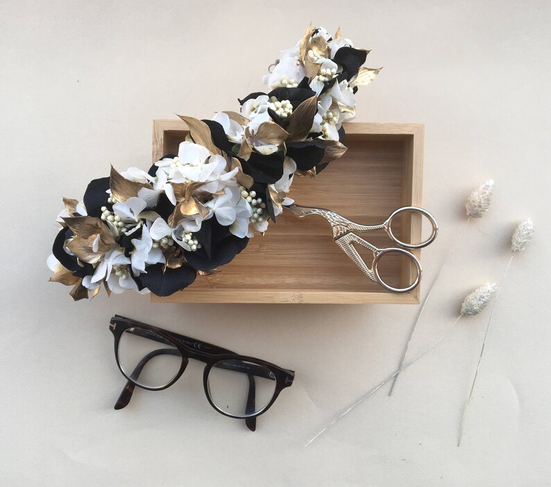 Black, Gold and White Flower Crown Etsy