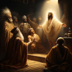 Abinadi testifies before king Noah and his priests