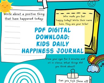 Kids Happiness Journal, Kids Daily Journal Printable, Journal For Kids, Diary For Children, Kids Gratitude Journal, Digital Download, PDF