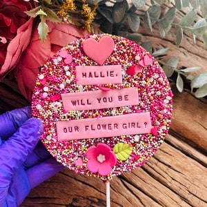 Will You Be My Bridesmaid, Flower Girl, Large  Personalised Chocolate Lolly, Chocolate Lolly, Wedding Favour, Gift for Flower Girl