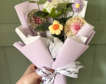 Crochet Flower Bouquet with Chocolate Lollies