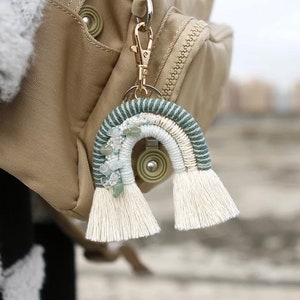 Macrame Rainbow Keyring, Crystal Keyring, Macrame Crystal Keychain, Rainbow Macrame Crystal Bag Charm