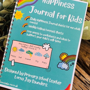 Diario de gratitud para niños, diario de felicidad para niños, diario de autocuidado, salud mental y bienestar para niños, diario de positividad para niños