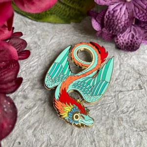 Quetzalcoatl Enamel Pin: Aztec Mythology Beastiary Pin Club