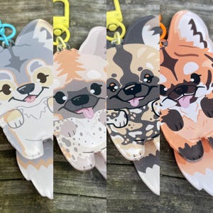 Canine critter tail wagging charms: Grey Wolf, Maned Wolf, Painted Dog and Spoyted Hyena