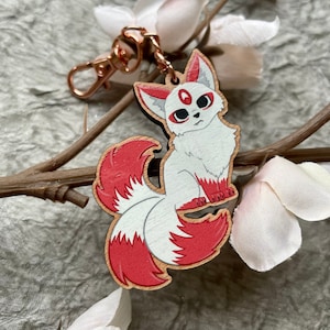 Kitsune wooden charm: Japanese Mythology Beastiary Pin Club