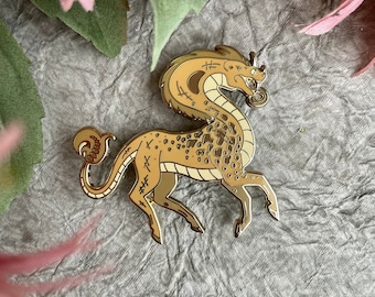 Questing Beast Enamel Pin: Arthurian Mythology Beastiary Pin Club