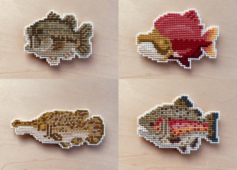 Freshwater Fish Cross-stitch Pattern: Rainbow Trout, Bigmouth Bass ...
