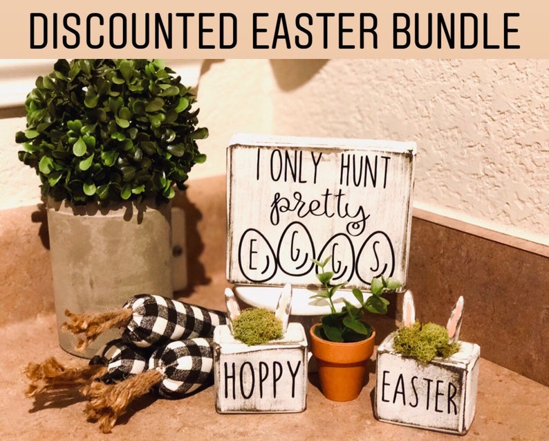 Easter Decor, Easter Sign Bundle, Easter Tier Tray Decor, Small Easter Decor, Spring Signs, Discount Bundle, Easter Wood Sign, Tier Tray image 1