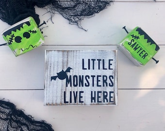 Little Monsters Live Here Halloween Tray Sign