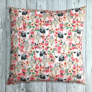 Tibetan Terrier Dog Print Cushion Cover in Pink Floral Design - Home Decor, pillow cover, country home & living, decorative pillow, 38x38cms