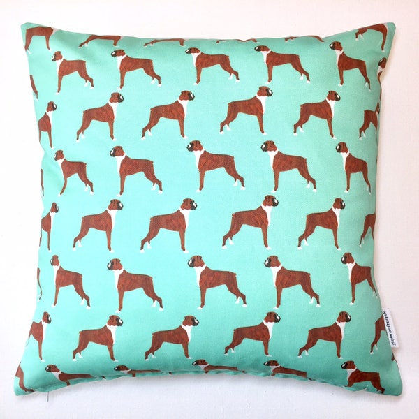 Boxer Dog Print Cushion Cover in Sea Green Design - Home Decor, pillow cover, home & living, decorative pillow, 38x38cms