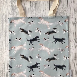 Laufen Hunde - Tasche für das Leben, Vintage-blau / grau-Hund-Print. Schick, langlebig, Hand gehalten Eco Baumwolltasche, umweltfreundlich