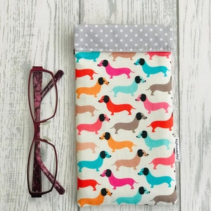 Funky Dachshund Soft Fabric Glasses Case, Snap Shut.