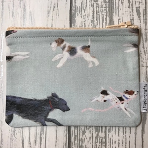 Running Dogs Bolso de monedas con cremallera de tela gris / azul, bolsos y carteras, regalo para amantes de los perros, monedero de monedas, soporte para tarjetas, regalos para mujeres, relleno de medias