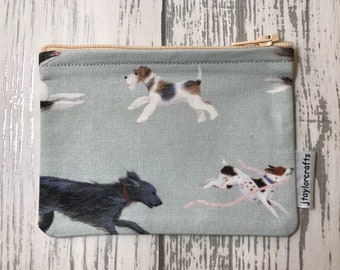 Running Dogs Grey/Blue fabric zip coin purse, bags & purses, dog lover gift, coin purse, card holder, gifts for women, stocking filler