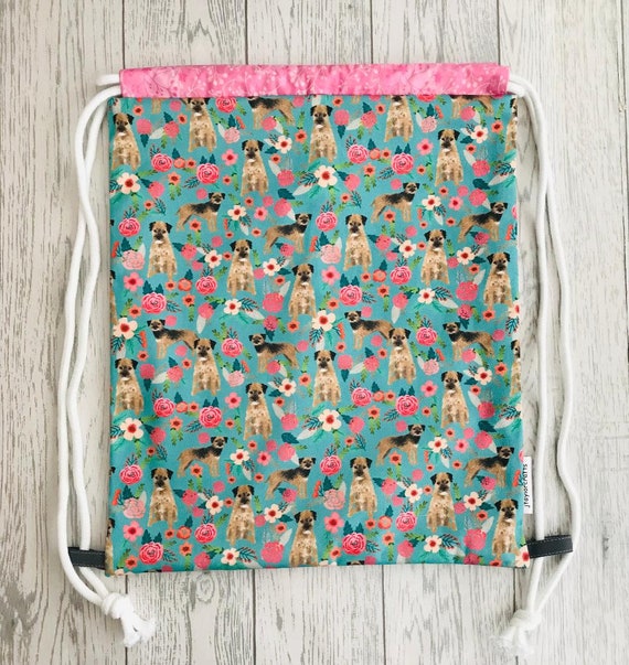 Border Terrier Drawstring Backpack - Dog Fabric Handmade Bag 