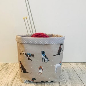 Vintage Pointer Dog Fabric Storage Basket. Reversible Cotton Storage Caddy. Home and Living