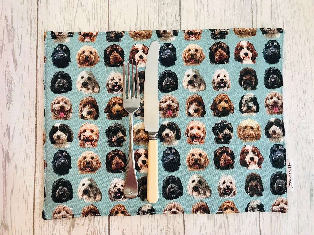 Cockerpoo / Doodle Dog Fabric Table Mats in Floral Country Cottage ...