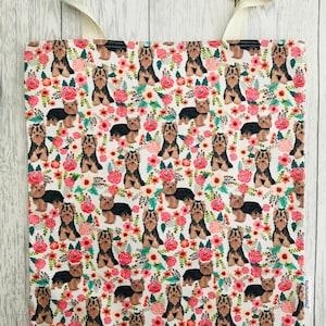 Yorkshire Terrier  - Bag for Life, Floral Dog Print. Hand held cotton eco bag, environmentally friendly, reusable shopping bag, 33x37cms