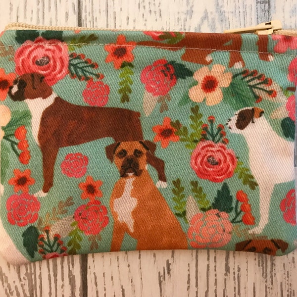 Boxer Dog Green Floral fabric zip coin purse, bags & purses, dog lover gift, coin purse, card holder, gifts for her, stocking filler