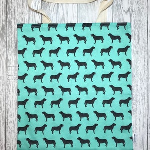 Black Labrador, Bag for Life, Green Dog Print. Hand held cotton eco bag, environmentally friendly, reusable shopping bag, 33x37cms