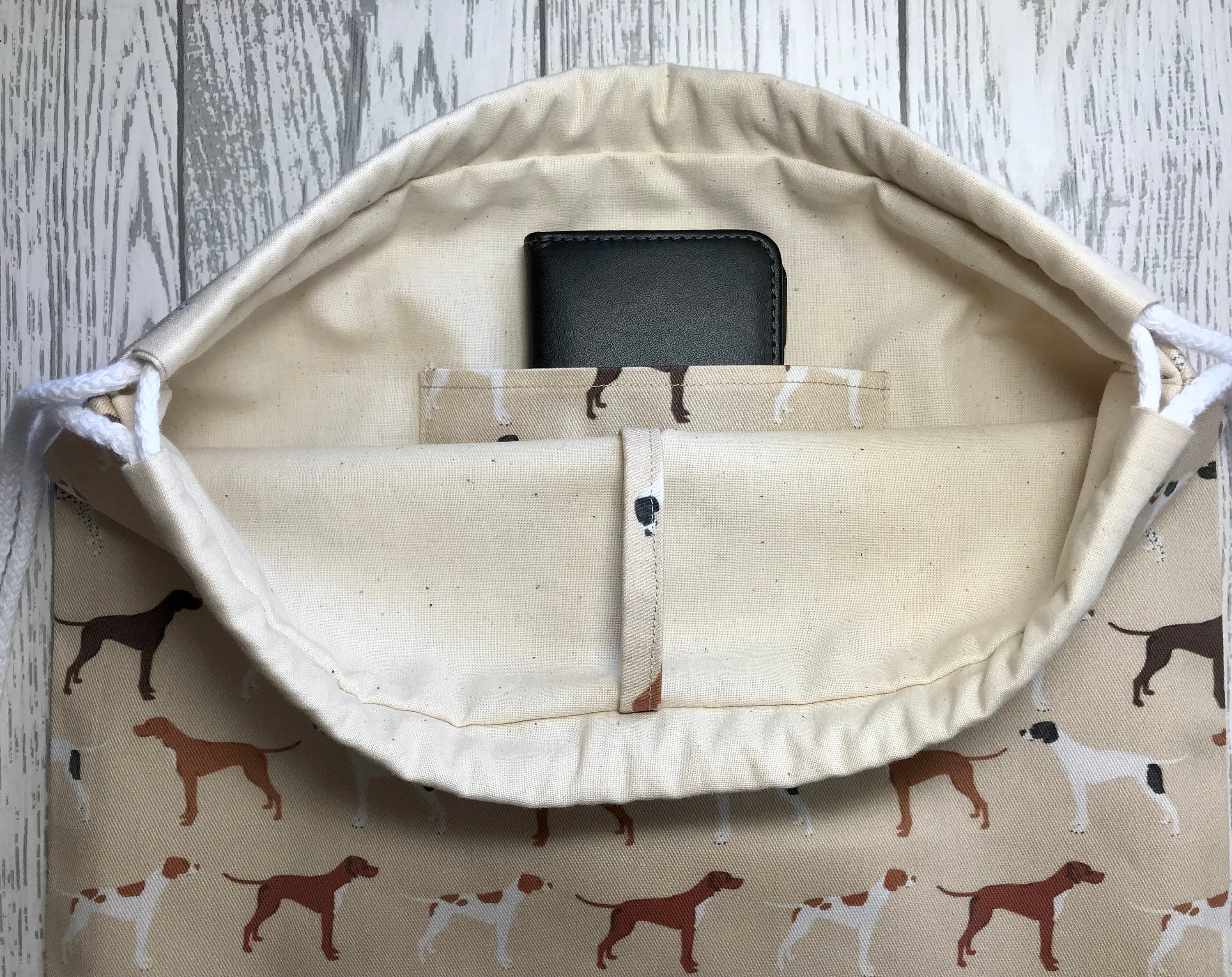 Tan English Pointer Drawstring Backpack Dog print fabric Etsy