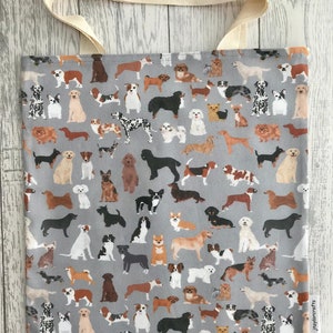 Grau gemischte Hunde - Tasche für das Leben, Vintage Hund Druck. Chic, langlebig, handgehaltene Baumwolle Eco Tasche, umweltfreundlich
