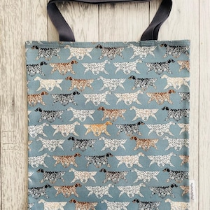 Setter anglais - Bag for Life, imprimé chien vert vintage. Sac écologique en coton durable, tenu dans la main, sac à provisions respectueux de l'environnement et réutilisable