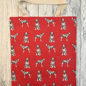Dalmatian - Bag for Life,  Red Dog Print. Chic, durable, hand held cotton eco bag, environmentally friendly, reusable shopping bag