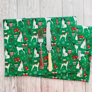 English Pointer Christmas Fabric Table Mats in Vintage  Country Cottage Design - Reversible, Rectangular, Home Decor, Place Mats, Set of 4.