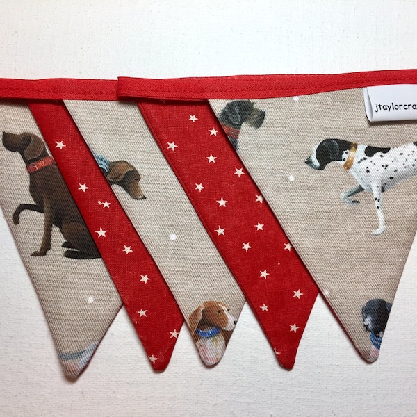 Zeiger Hund Bunting . Vintage Landhaus mit rot & weiß Stern Baumwollstoff für Kommode oder Mantelstück. Shabby Chic. Hundeliebhaber