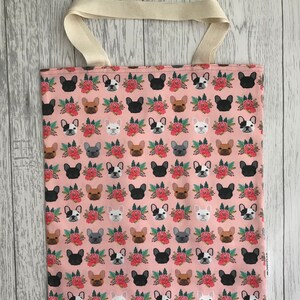 French Bulldog, Bag for Life, Floral Dog Print. Durable, hand held cotton eco bag, environmentally friendly, reusable shopping bag, 33x37cms