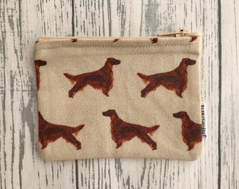 Irish Setter tan fabric zip zip, sacs et sacs à main, cadeau pour amoureux des chiens, porte-monnaie, porte-cartes, cadeaux pour elle, remplisseur de bas
