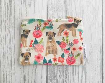 Border Terrier Cream Floral fabric zip coin purse, bags & purses, dog lover gift, coin purse, card holder, gifts for her, stocking filler