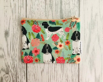 Springer Spaniel Floral fabric zip coin purse, bags & purses, dog lover gift, coin purse, card holder, gifts for her, stocking filler