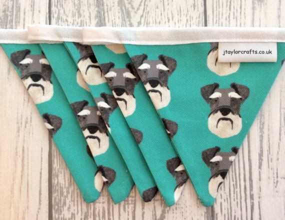 Green Schnauzer Dog Print Bunting Country Cottage Cotton Etsy