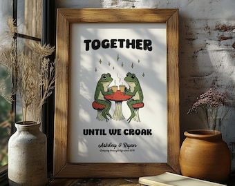 Cadeau de mariage unique | Décoration murale Noyau de chalet | Impression rétro personnalisée | Ensemble jusqu'à ce que nous croasseons une grenouille | Idées cadeaux personnalisées pour couples