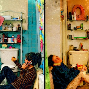 Broad City Artwork: Abbi and Ilana original art featuring Four Seasons in the Bathroom - Talking (4 of 4)