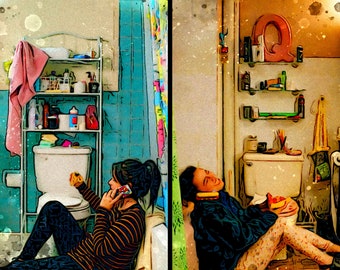 Broad City Artwork: Abbi and Ilana original art featuring Four Seasons in the Bathroom - Talking (4 of 4)