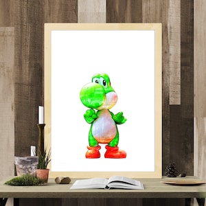 Yoshi Poster - Marker textured custom artwork featuring Yoshi from Super Mario Brothers